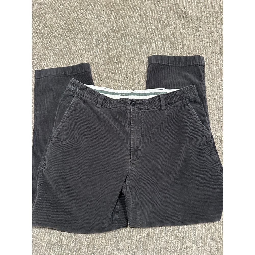 LL Bean Classic Fit Corduroy Pants Mens 34x29 Dark Grey Stretch ID502835